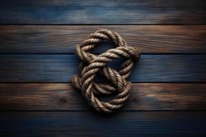 AI generated Marine knot on wooden background. Generate AI photo