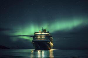 AI generated luxury cruise with aurora borealis. generative ai photo