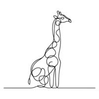 continuous single hand drawing black line art of giraffe standing outline doodle cartoon sketch style vector illustration on white background