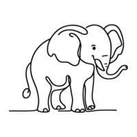 AI generated continuous single hand drawing black line art of elephant outline doodle cartoon sketch style vector illustration on white background