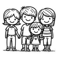 AI generated kid drawing happy family cartoon character outline doodle for coloring book page vector illustration on white background