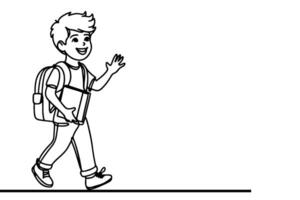 AI generated one continuous black line drawing young school boy back to school concept outline doodle vector illustration on white background