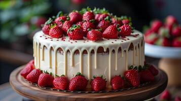 AI generated White Cake With Strawberry Topping Background photo