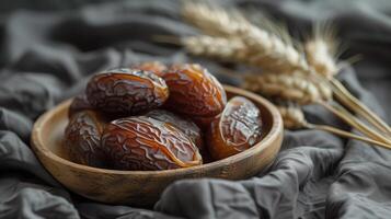 AI generated Photo of dates on a wooden plate