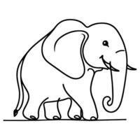 AI generated continuous single hand drawing black line art of elephant outline doodle cartoon sketch style vector illustration on white background