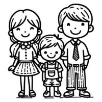 AI generated kid drawing happy family cartoon character outline doodle for coloring book page vector illustration on white background