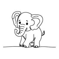 AI generated continuous single hand drawing black line art of elephant outline doodle cartoon sketch style vector illustration on white background