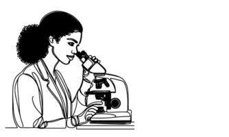 AI generated one continuous black line drawing sketch doctor woman looking at pouring liquid in test tube of clear solution in a Scientist laboratory International Doctor Day concept vector