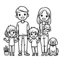 AI generated drawing happy family with dog cartoon character doodle vector illustration on white background