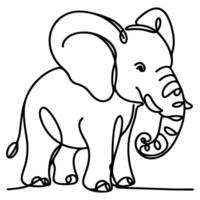 AI generated continuous single hand drawing black line art of elephant outline doodle cartoon sketch style vector illustration on white background