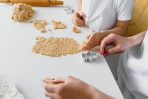 Young mother and son in kitchen making cookies. photo