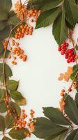 AI generated Ecological beauty Viburnum berries create an autumn themed flat lay Vertical Mobile Wallpaper photo