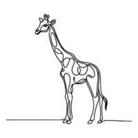 continuous single hand drawing black line art of giraffe standing outline doodle cartoon sketch style vector illustration on white background