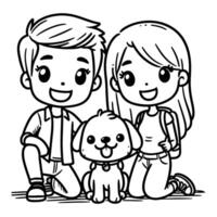 ai generado dibujo contento familia con perro dibujos animados personaje garabatear vector ilustración en blanco antecedentes