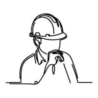 AI generated Happy Labor Day worker man wearing hard hat continuous one line draw design black outline drawing Labor Day icon concept sketch of the workers doodle style vector