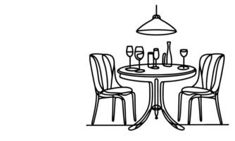 AI generated one continuous black line drawing Dining table and chairs outline doodle vector illustration on white background