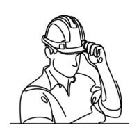 AI generated Happy Labor Day worker man wearing hard hat continuous one line draw design black outline drawing Labor Day icon concept sketch of the workers doodle style vector