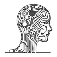 AI generated AI processor chip black line icon technology and artificial intelligence outline concept vector illustration on white background