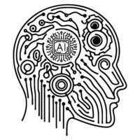 AI generated AI processor chip black line icon technology and artificial intelligence outline concept vector illustration on white background