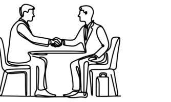 AI generated one continuous black line drawing closeup businessmen handshake outline doodle vector illustration on white background