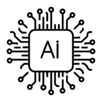 AI generated AI processor chip black line icon technology and artificial intelligence outline concept vector illustration on white background