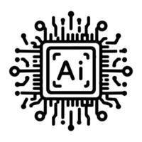 AI generated AI processor chip black line icon technology and artificial intelligence outline concept vector illustration on white background