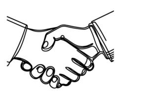 AI generated one continuous black line drawing closeup businessmen handshake outline doodle vector illustration on white background