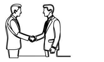 AI generated one continuous black line drawing closeup businessmen handshake outline doodle vector illustration on white background