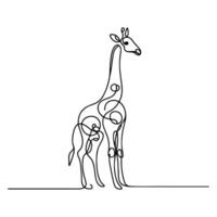 continuous single hand drawing black line art of giraffe standing outline doodle cartoon sketch style vector illustration on white background