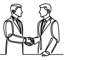 AI generated one continuous black line drawing closeup businessmen handshake outline doodle vector illustration on white background