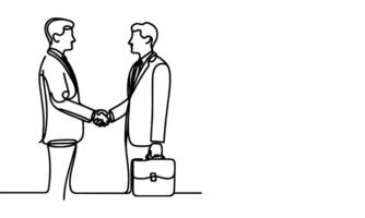 AI generated one continuous black line drawing closeup businessmen handshake outline doodle vector illustration on white background