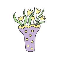 Vase with flowers in doodle style vector