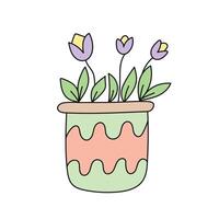 Vase with flowers in doodle style vector