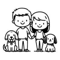 AI generated drawing happy family with dog cartoon character doodle vector illustration on white background