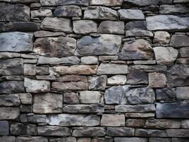 AI generated Stone wall texture background, grey stone siding with different sized stones. Stones Perfectly Placed. Gray stone wall background. photo