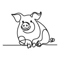 AI generated hand draw black sketch Big fat pig vector illustration isolated on white background