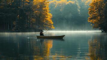 AI generated Man Boating on Lake Surrounded by Trees photo