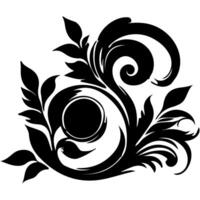 AI generated elegant swirls damask with floral flower hand draw orange black line style element illustration on white background vector