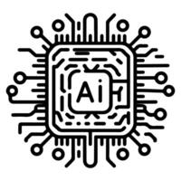 AI generated AI processor chip black line icon technology and artificial intelligence outline concept vector illustration on white background