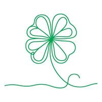 AI generated one continues green line hand drawing shamrock four leaf clover outline doodle vector illustration on white background