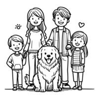 AI generated drawing happy family with dog cartoon character doodle vector illustration on white background