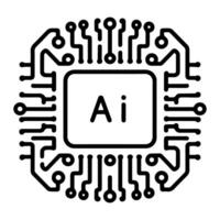 AI generated AI processor chip black line icon technology and artificial intelligence outline concept vector illustration on white background