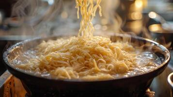 AI generated Noodles Being Cooked in a Pan on a Stove photo