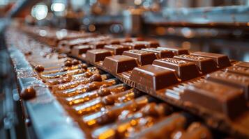 AI generated Conveyor Belt Filled With Chocolate photo