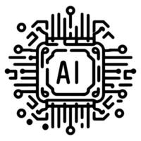 AI generated AI processor chip black line icon technology and artificial intelligence outline concept vector illustration on white background