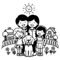 AI generated drawing happy family with dog cartoon character doodle vector illustration on white background