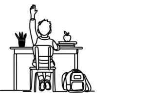 AI generated one continuous black line drawing young school boy back to school concept outline doodle vector illustration on white background