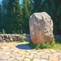 AI generated Large natural stone cobblestone lies near a column in nature For Social Media Post Size photo