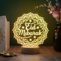 AI generated Eid Mubarak lamp shines with intricate design and heartfelt message For Social Media Post Size photo