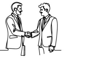 AI generated one continuous black line drawing closeup businessmen handshake outline doodle vector illustration on white background